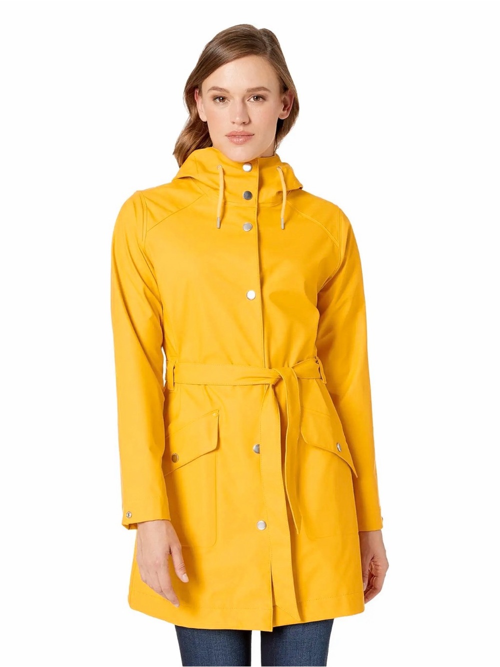 NWT Helly Hansen Kirkwall II Raincoat Yellow Waterproof Hooded Belted Sz Large